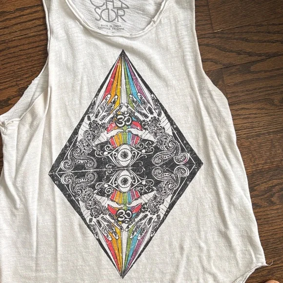 Chaser White Graphic Muscle Tee with Multicolor Design - Picture 3 of 3